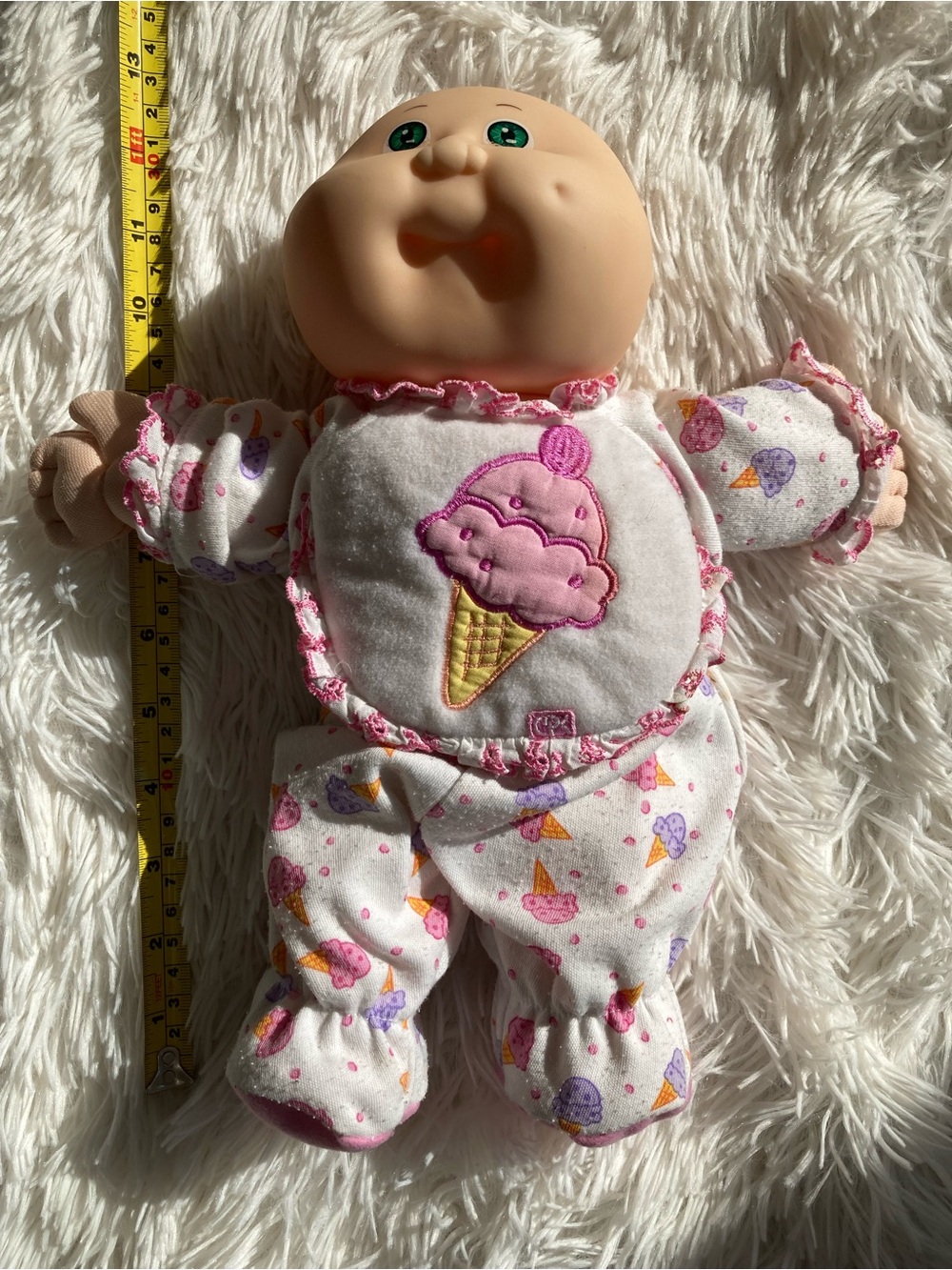 1987 Plush Baby Doll in Pink Ice Cream Outfit - Soft Cuddly Toy